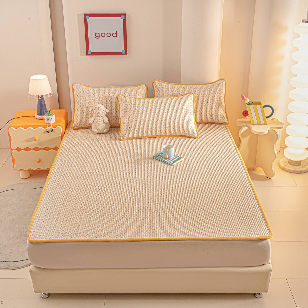 91家纺网 家纺一手货源 找家纺 恒尚居 2026新款纯棉牛奶绒双拼床垫双面两用床褥垫夹棉床盖床褥垫-冬款四季通用-系列二 悦色【A纯棉-B牛奶绒】