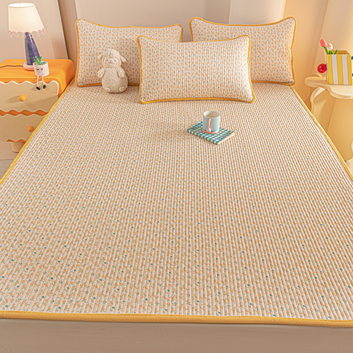 91家纺网 家纺一手货源 找家纺 恒尚居 2026新款纯棉牛奶绒双拼床垫双面两用床褥垫夹棉床盖床褥垫-冬款四季通用-系列二 悦色【A纯棉-B牛奶绒】