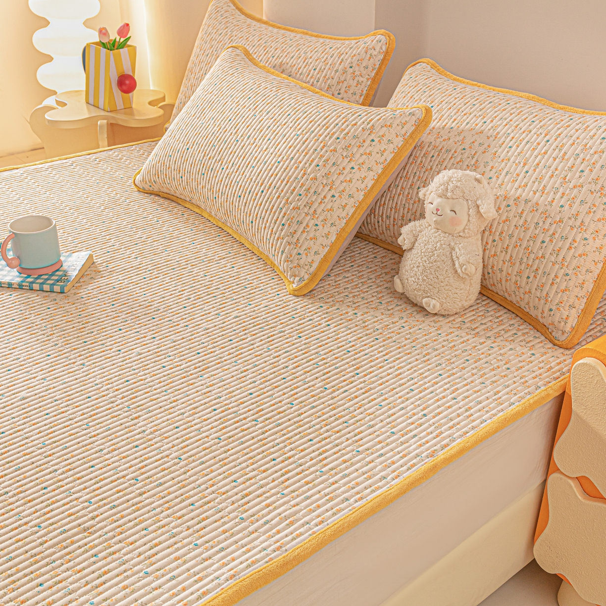 91家纺网 家纺一手货源 找家纺 恒尚居 2026新款纯棉牛奶绒双拼床垫双面两用床褥垫夹棉床盖床褥垫-冬款四季通用-系列二 悦色【A纯棉-B牛奶绒】