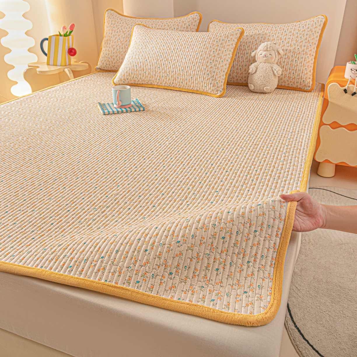 91家纺网 家纺一手货源 找家纺 恒尚居 2026新款纯棉牛奶绒双拼床垫双面两用床褥垫夹棉床盖床褥垫-冬款四季通用-系列二 悦色【A纯棉-B牛奶绒】