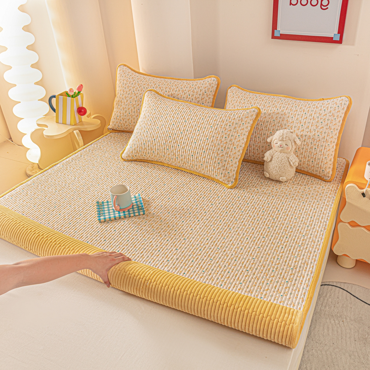 91家纺网 家纺一手货源 找家纺 恒尚居 2026新款纯棉牛奶绒双拼床垫双面两用床褥垫夹棉床盖床褥垫-冬款四季通用-系列二 悦色【A纯棉-B牛奶绒】