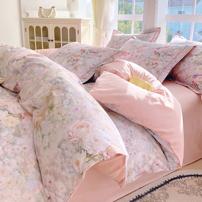 91家纺网 家纺一手货源 找家纺 星期三家纺 2026款1月新款铂金全棉13372四件套 浮光纯色-粉