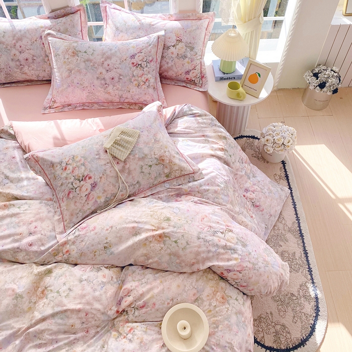 91家纺网 家纺一手货源 找家纺 星期三家纺 2026款1月新款铂金全棉13372四件套 浮光纯色-粉