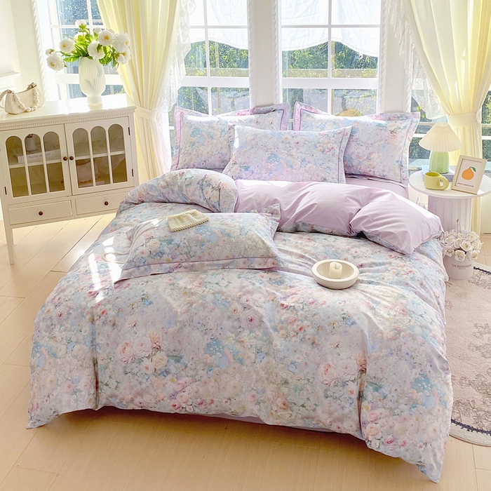 91家纺网 家纺一手货源 找家纺 星期三家纺 2026款1月新款铂金全棉13372四件套 浮光纯色-兰