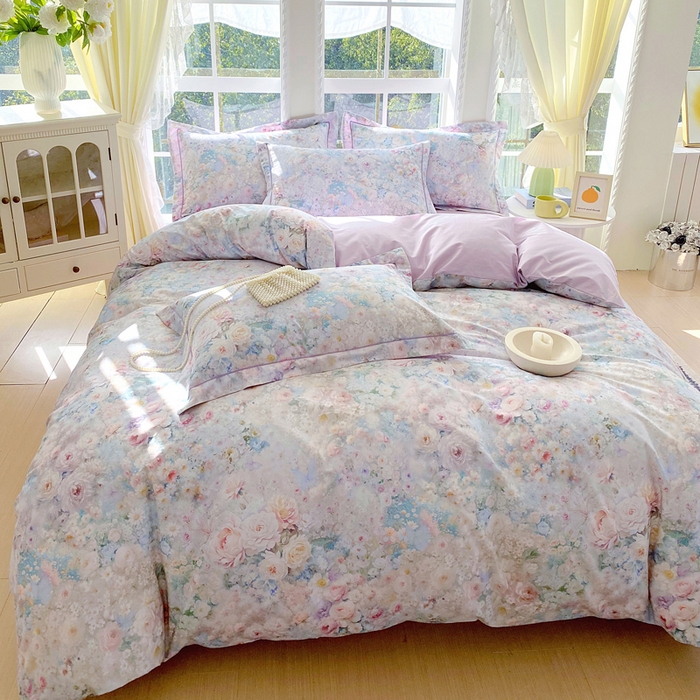 91家纺网 家纺一手货源 找家纺 星期三家纺 2026款1月新款铂金全棉13372四件套 浮光纯色-兰