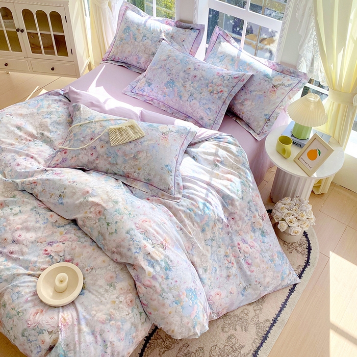 91家纺网 家纺一手货源 找家纺 星期三家纺 2026款1月新款铂金全棉13372四件套 浮光纯色-兰