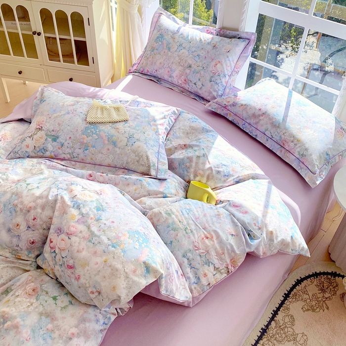 91家纺网 家纺一手货源 找家纺 星期三家纺 2026款1月新款铂金全棉13372四件套 浮光纯色-兰