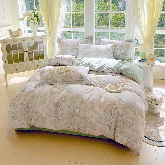 91家纺网 家纺一手货源 找家纺 星期三家纺 2026款1月新款铂金全棉13372四件套 拾翠江南-绿