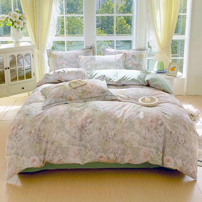 91家纺网 家纺一手货源 找家纺 星期三家纺 2026款1月新款铂金全棉13372四件套 拾翠江南-绿