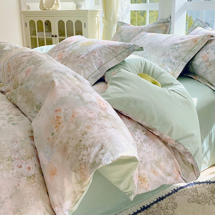 91家纺网 家纺一手货源 找家纺 星期三家纺 2026款1月新款铂金全棉13372四件套 拾翠江南-绿