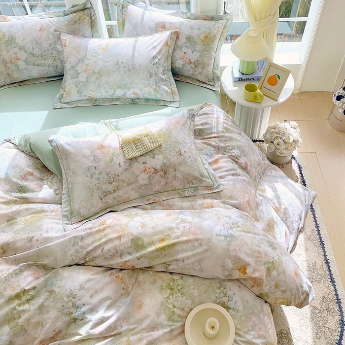 91家纺网 家纺一手货源 找家纺 星期三家纺 2026款1月新款铂金全棉13372四件套 拾翠江南-绿