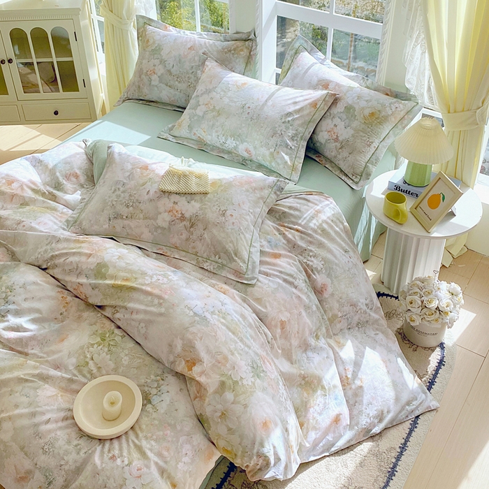 91家纺网 家纺一手货源 找家纺 星期三家纺 2026款1月新款铂金全棉13372四件套 拾翠江南-绿