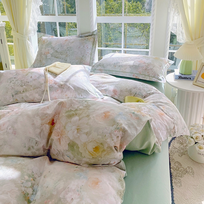 91家纺网 家纺一手货源 找家纺 星期三家纺 2026款1月新款铂金全棉13372四件套 拾翠江南-绿