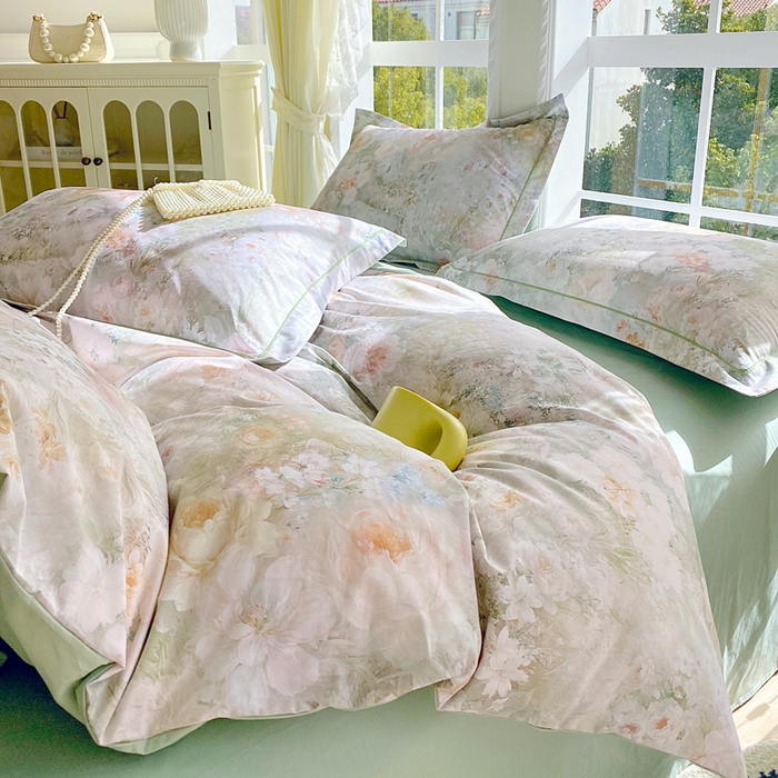 91家纺网 家纺一手货源 找家纺 星期三家纺 2026款1月新款铂金全棉13372四件套 拾翠江南-绿