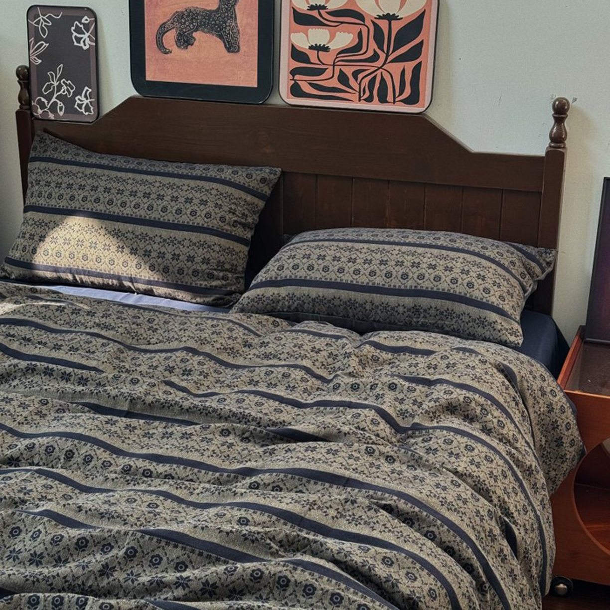 （总）仰望棉麻双层纱供应链 2025新款全棉色织提花双层纱四件套-丝羽黑