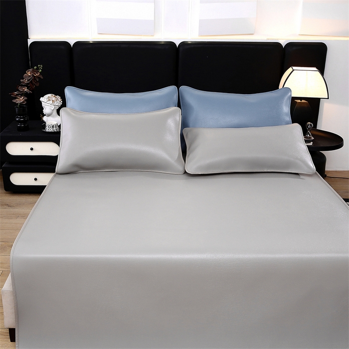 91家纺网 家纺一手货源 找家纺 栩裕纺织 2026新款仿牛皮凉席软席 浅灰色