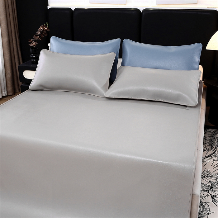 91家纺网 家纺一手货源 找家纺 栩裕纺织 2026新款仿牛皮凉席软席 浅灰色