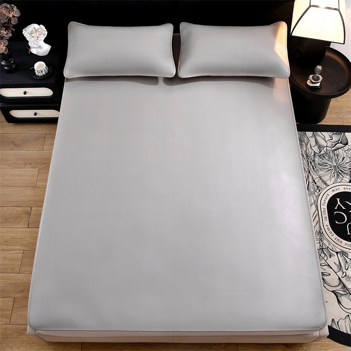 91家纺网 家纺一手货源 找家纺 栩裕纺织 2026新款仿牛皮凉席软席 浅灰色