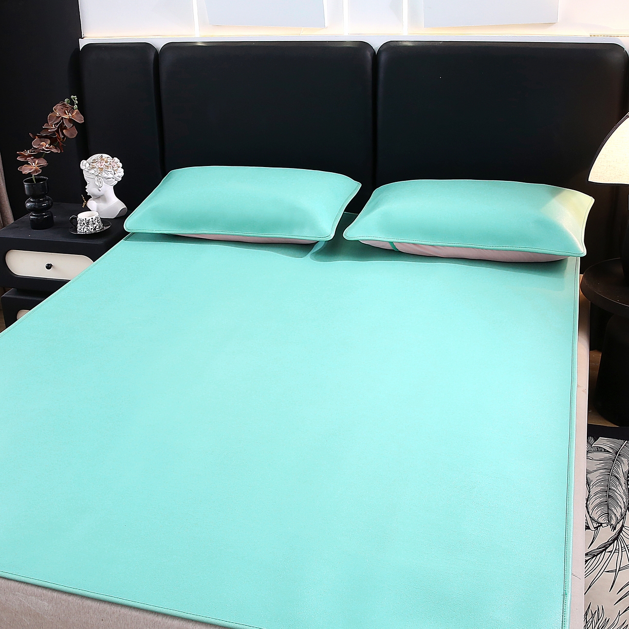 91家纺网 家纺一手货源 找家纺 栩裕纺织 2026新款仿牛皮凉席软席 浅绿色