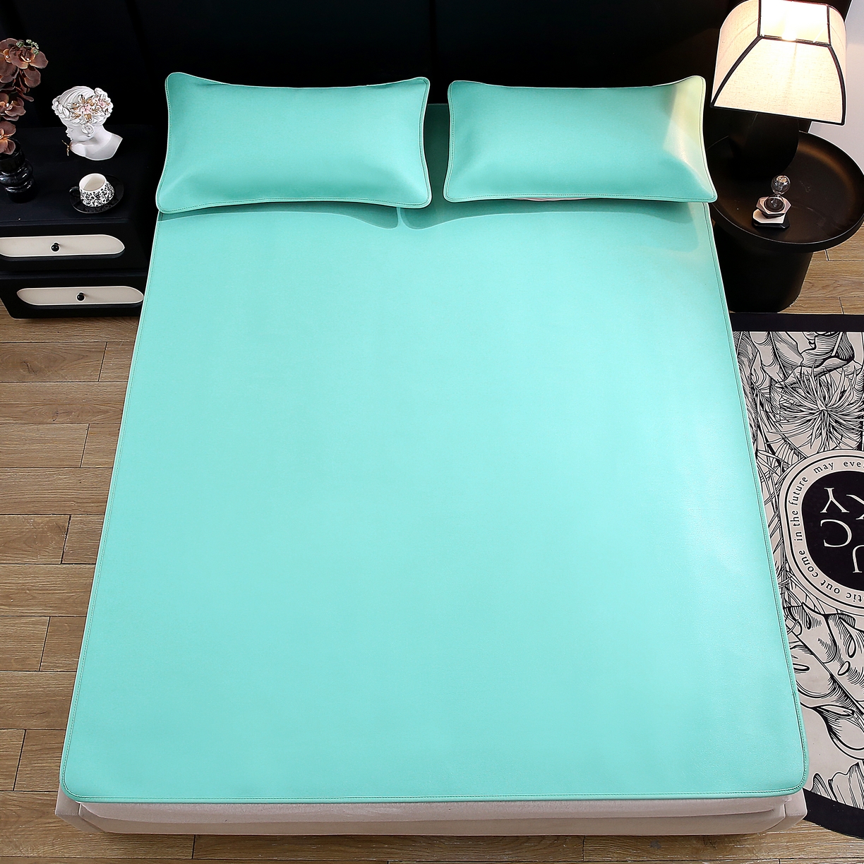 91家纺网 家纺一手货源 找家纺 栩裕纺织 2026新款仿牛皮凉席软席 浅绿色