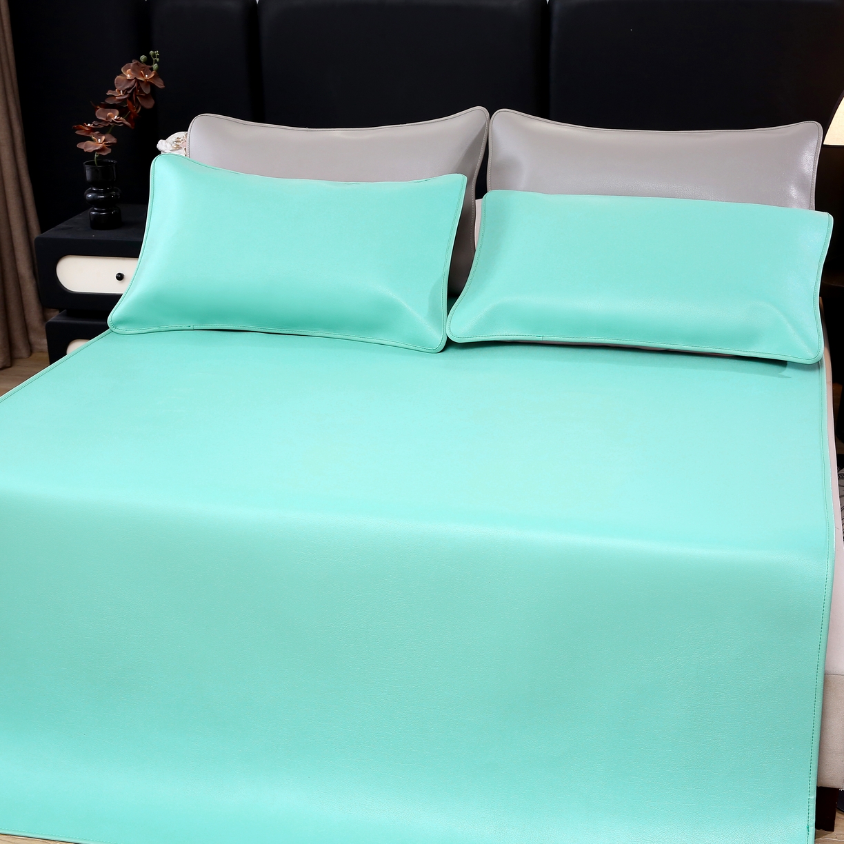 91家纺网 家纺一手货源 找家纺 栩裕纺织 2026新款仿牛皮凉席软席 浅绿色