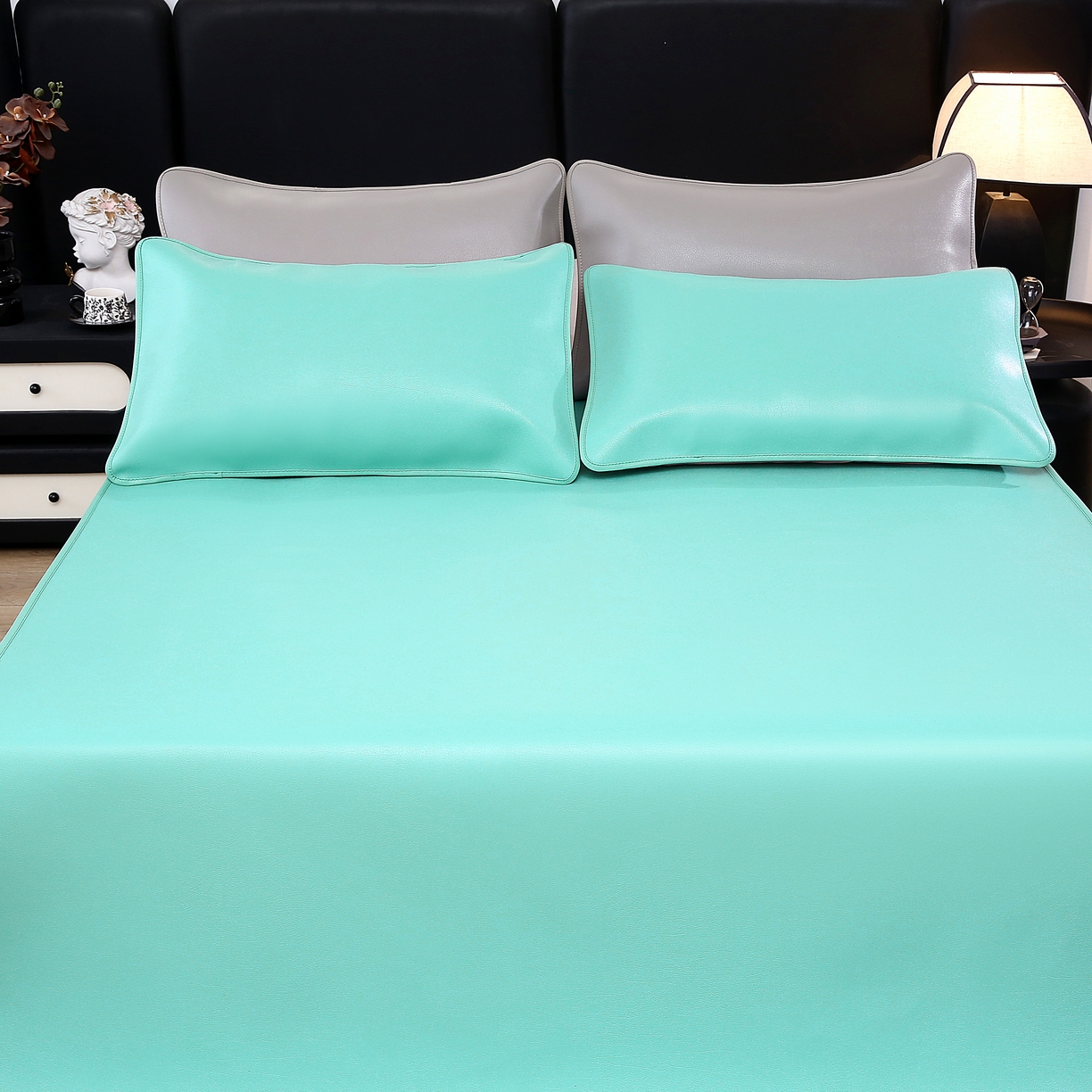 91家纺网 家纺一手货源 找家纺 栩裕纺织 2026新款仿牛皮凉席软席 浅绿色