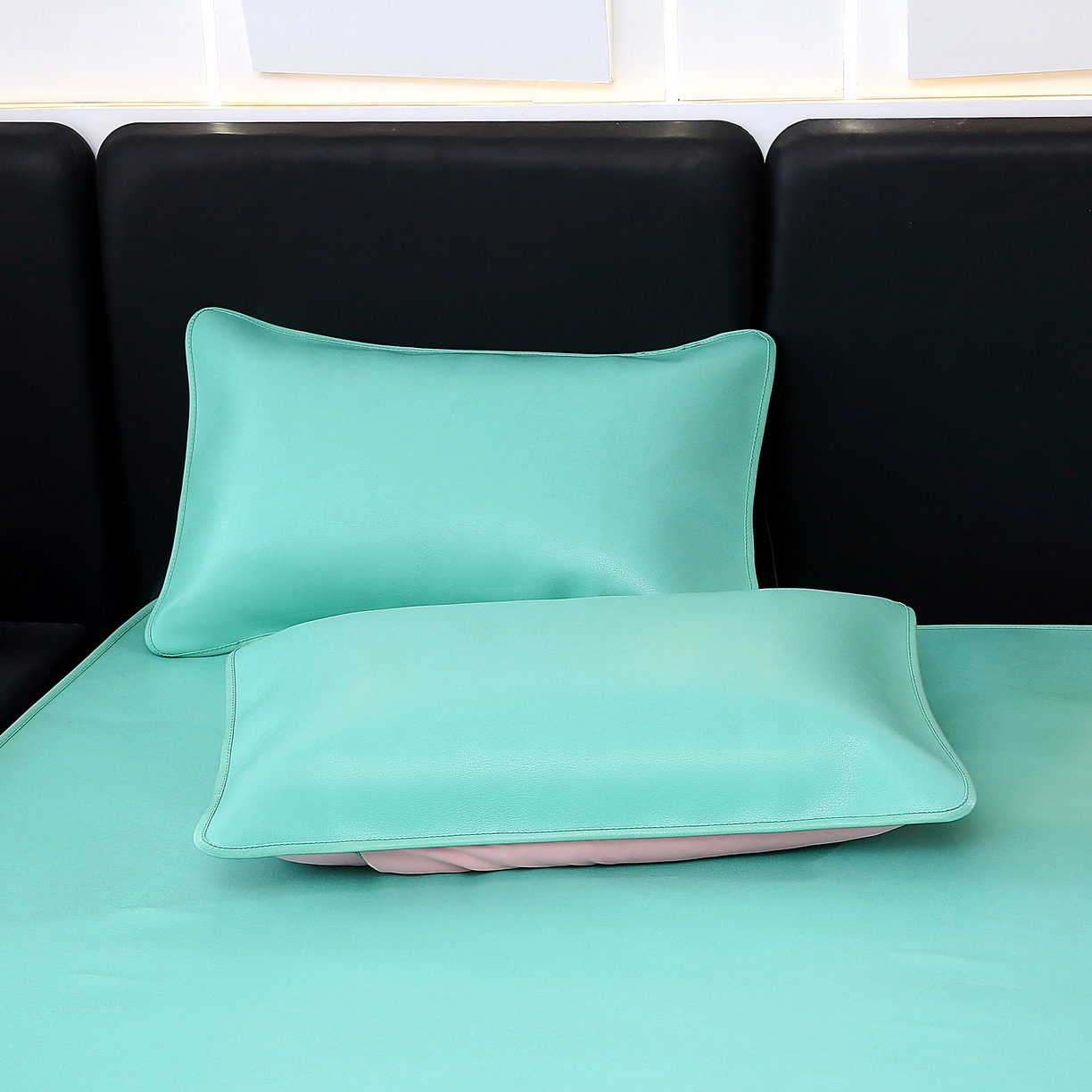 91家纺网 家纺一手货源 找家纺 栩裕纺织 2026新款仿牛皮凉席软席 浅绿色