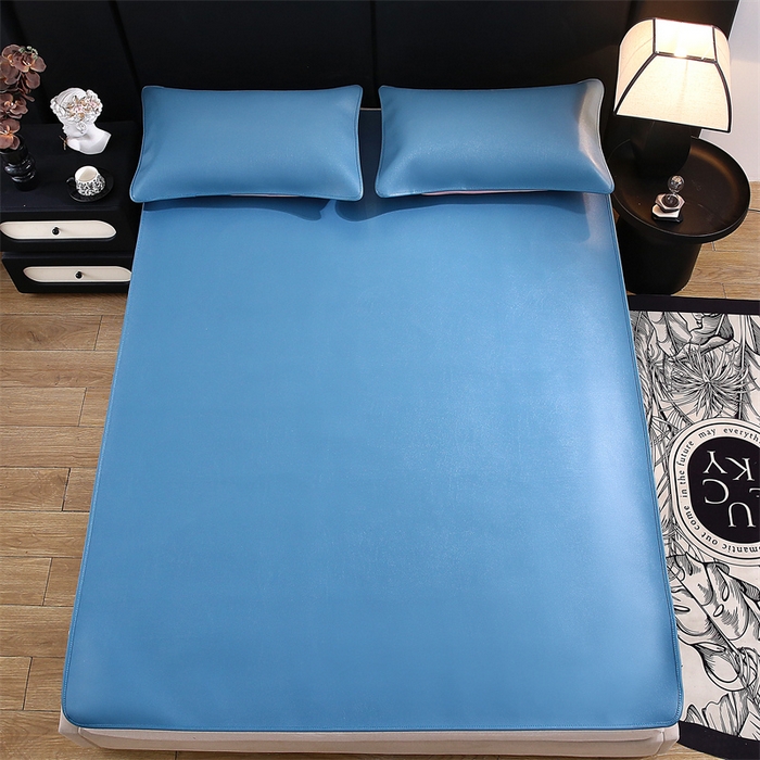 91家纺网 家纺一手货源 找家纺 栩裕纺织 2026新款仿牛皮凉席软席 天蓝色