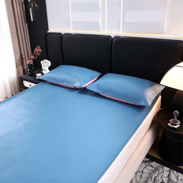 栩裕纺织 2026新款仿牛皮凉席软席 天蓝色