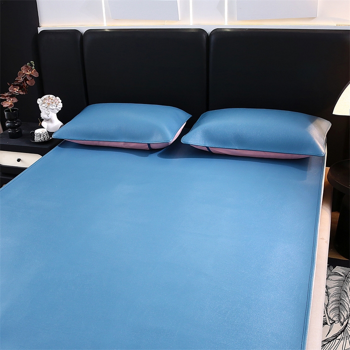 91家纺网 家纺一手货源 找家纺 栩裕纺织 2026新款仿牛皮凉席软席 天蓝色