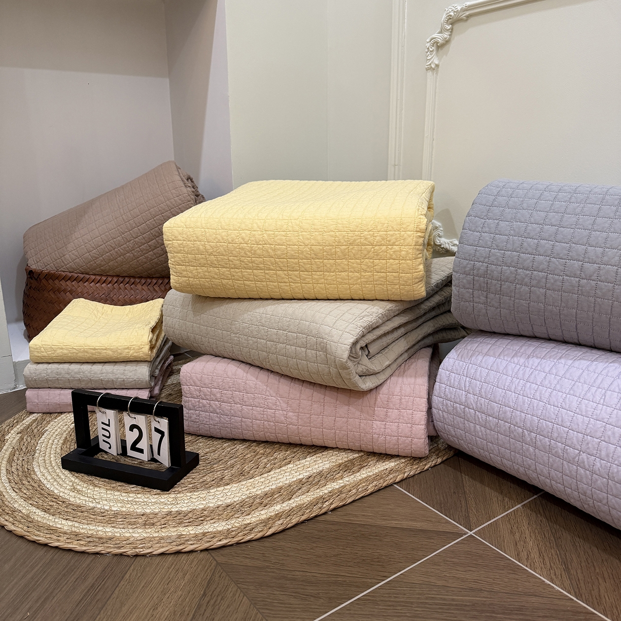 91家纺网 家纺一手货源 找家纺 （总）床盖工厂店 2026新款双面全棉填充棉花面包格床盖三件套