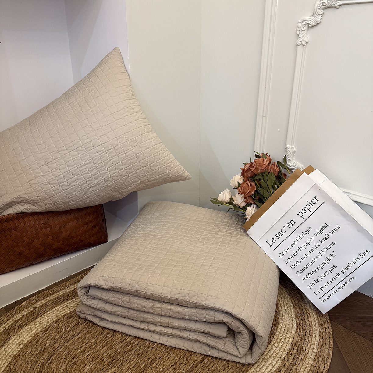 91家纺网 家纺一手货源 找家纺 床盖工厂店 2026新款双面全棉填充棉花面包格床盖三件套 面包格-卡其