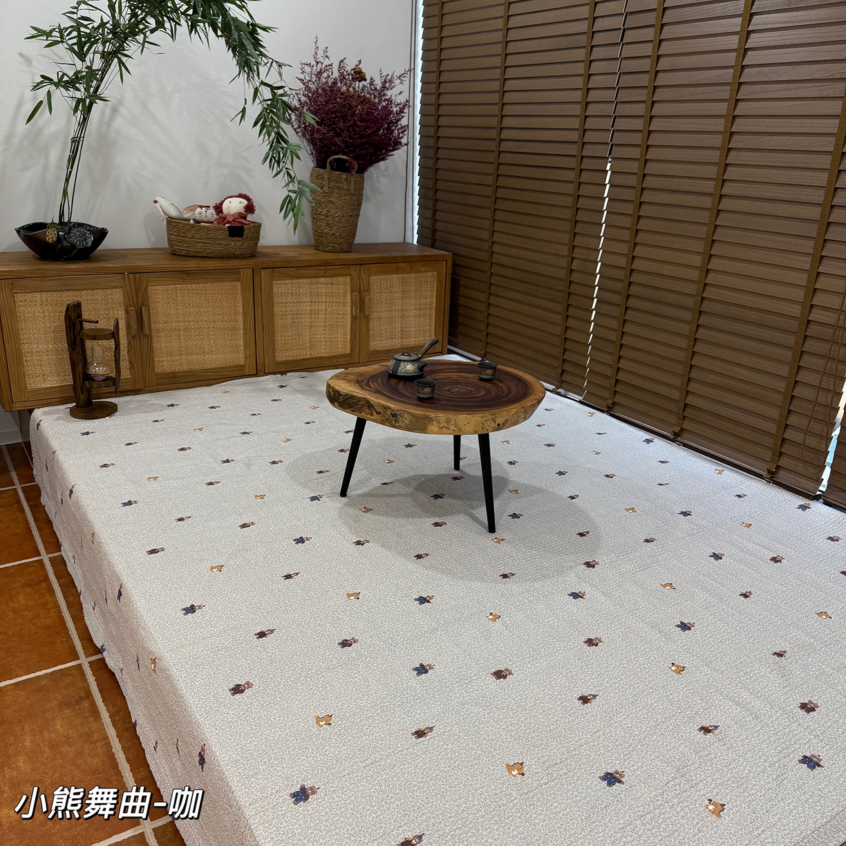 91家纺网 家纺一手货源 找家纺 床盖工厂店 2026新款全棉双层纱棉花单件炕盖 小熊舞曲-咖