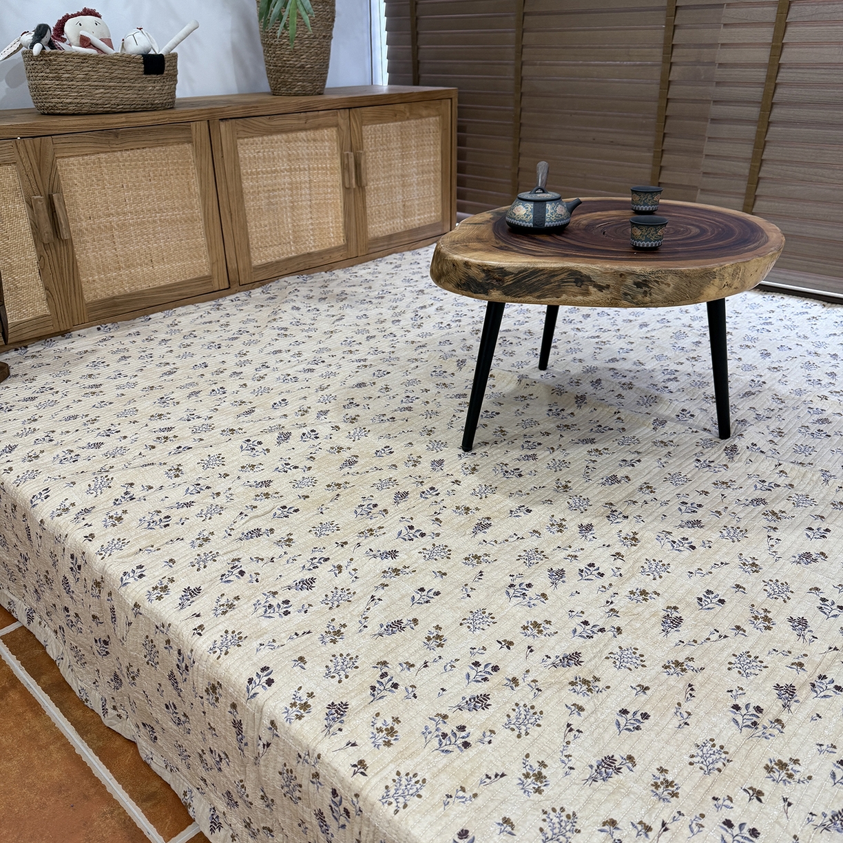 91家纺网 家纺一手货源 找家纺 床盖工厂店 2026新款全棉双层纱棉花单件炕盖 小满-咖