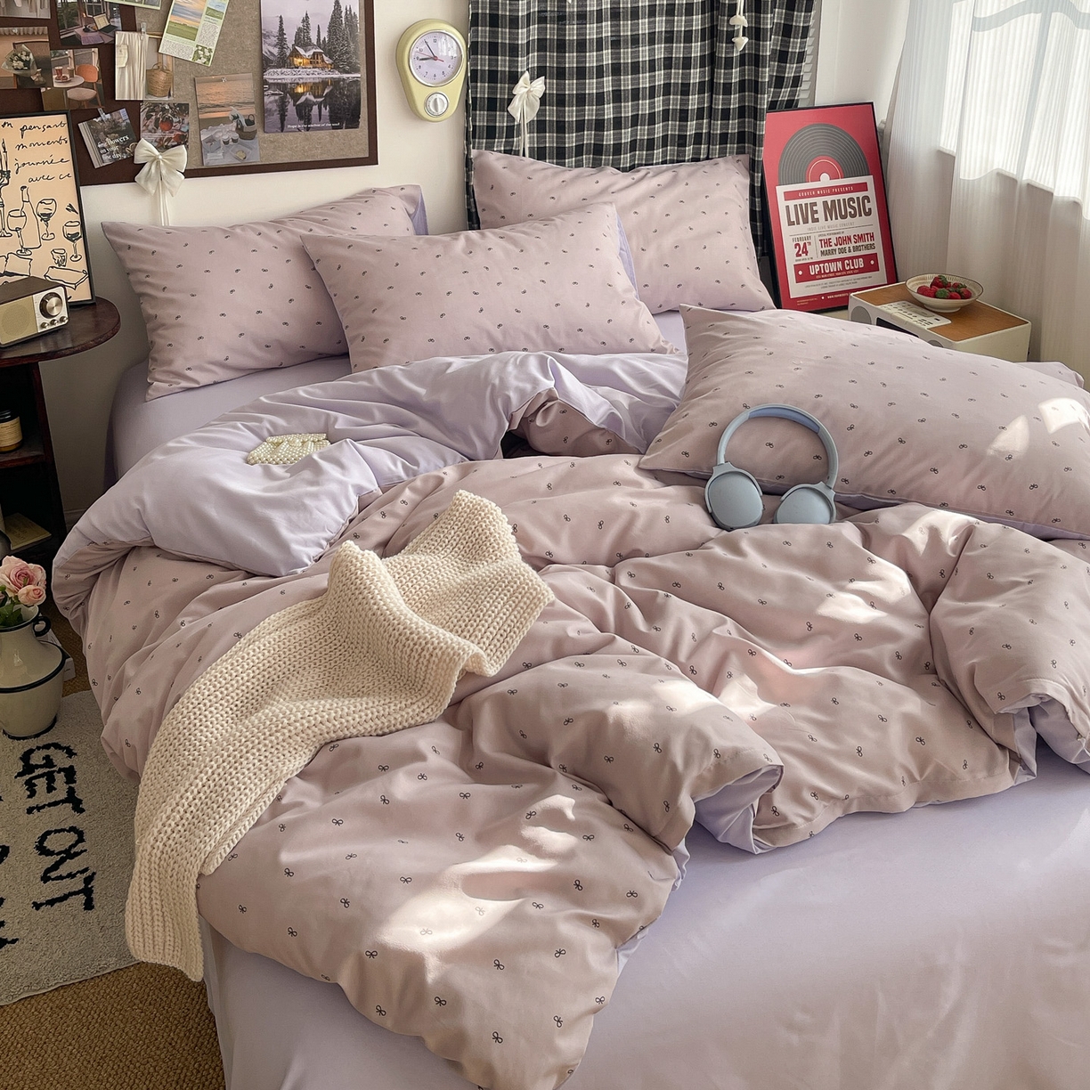 91家纺网 家纺一手货源 找家纺 赫然 2026新款水洗双层纱四件套 芋泥紫