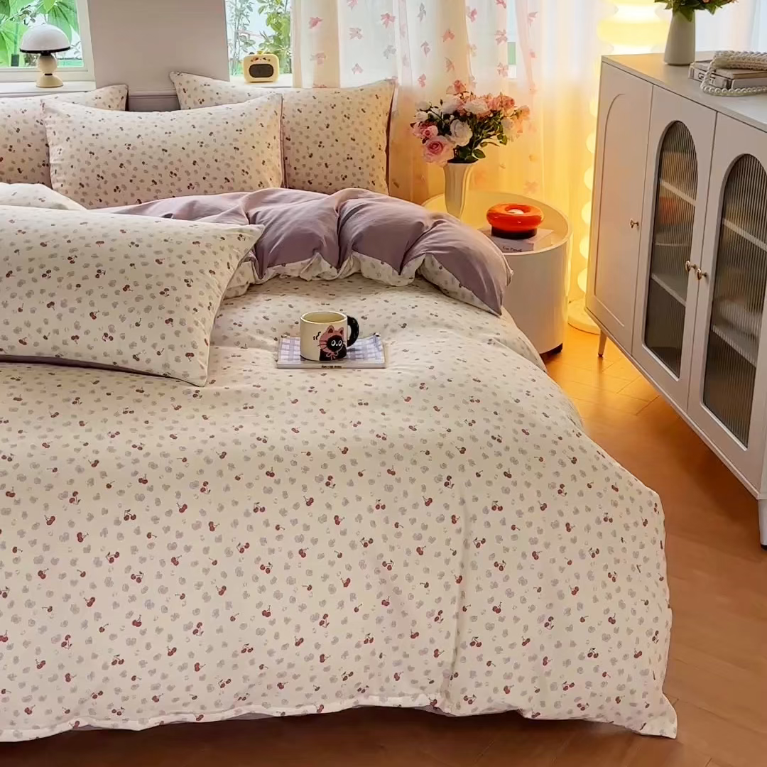 91家纺网 家纺一手货源 找家纺 （总）斯卡诺家纺 2026新款春夏古法水洗仿棉云感纱四件套小布袋五件套