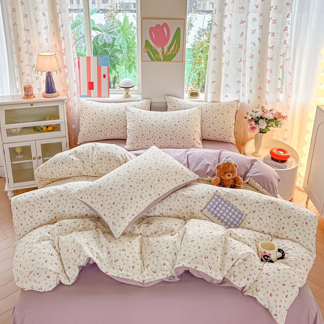 91家纺网 家纺一手货源 找家纺 （总）斯卡诺家纺 2026新款春夏古法水洗仿棉云感纱四件套小布袋五件套