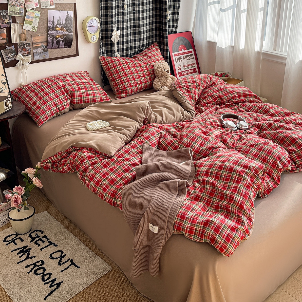 91家纺网 家纺一手货源 找家纺 赫然 2026新款水洗双层纱四件套 艾伦红格