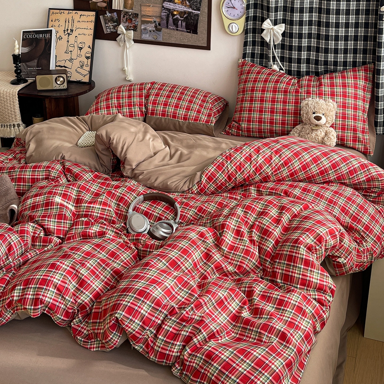 91家纺网 家纺一手货源 找家纺 赫然 2026新款水洗双层纱四件套 艾伦红格