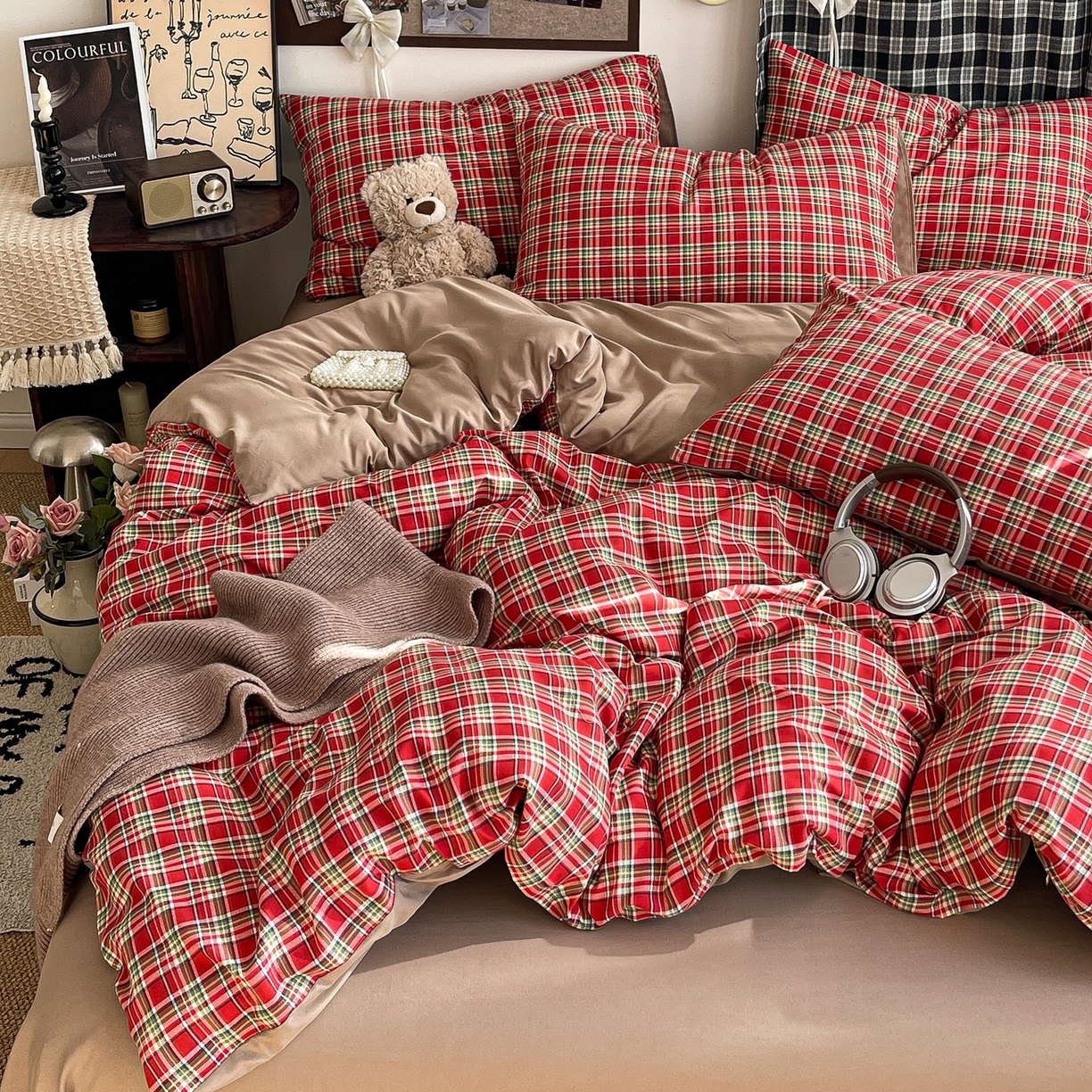 91家纺网 家纺一手货源 找家纺 赫然 2026新款水洗双层纱四件套 艾伦红格