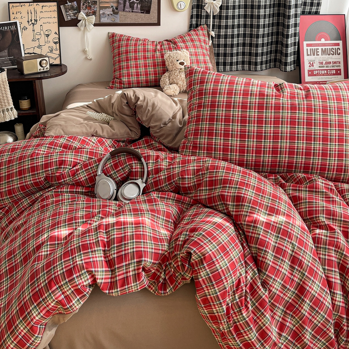 91家纺网 家纺一手货源 找家纺 赫然 2026新款水洗双层纱四件套 艾伦红格