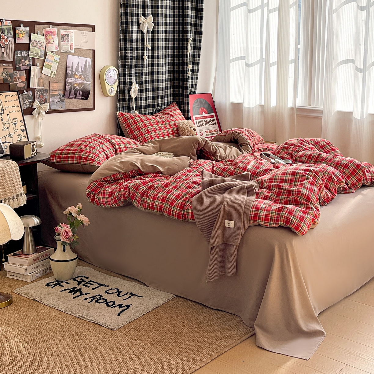 91家纺网 家纺一手货源 找家纺 赫然 2026新款水洗双层纱四件套 艾伦红格