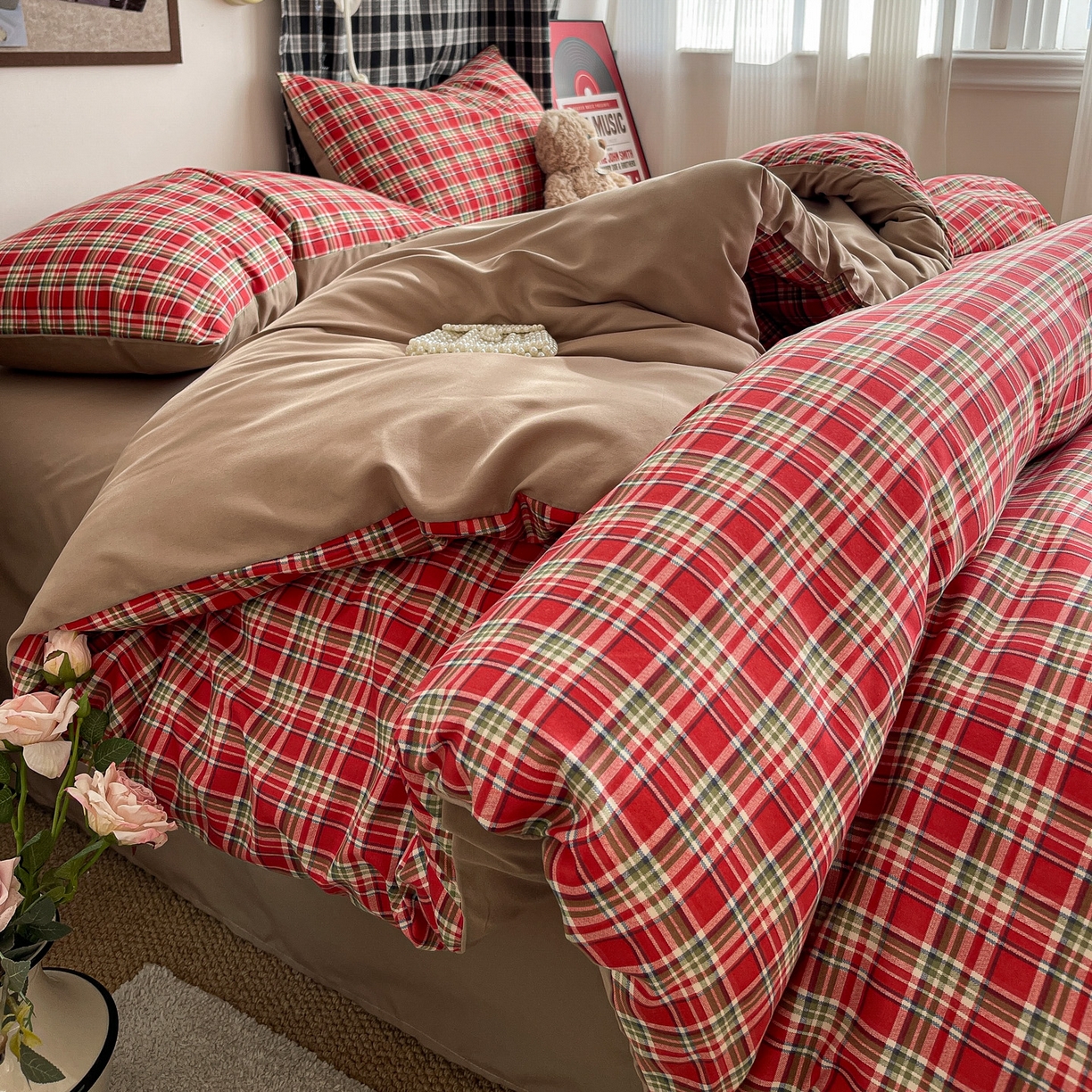 91家纺网 家纺一手货源 找家纺 赫然 2026新款水洗双层纱四件套 艾伦红格