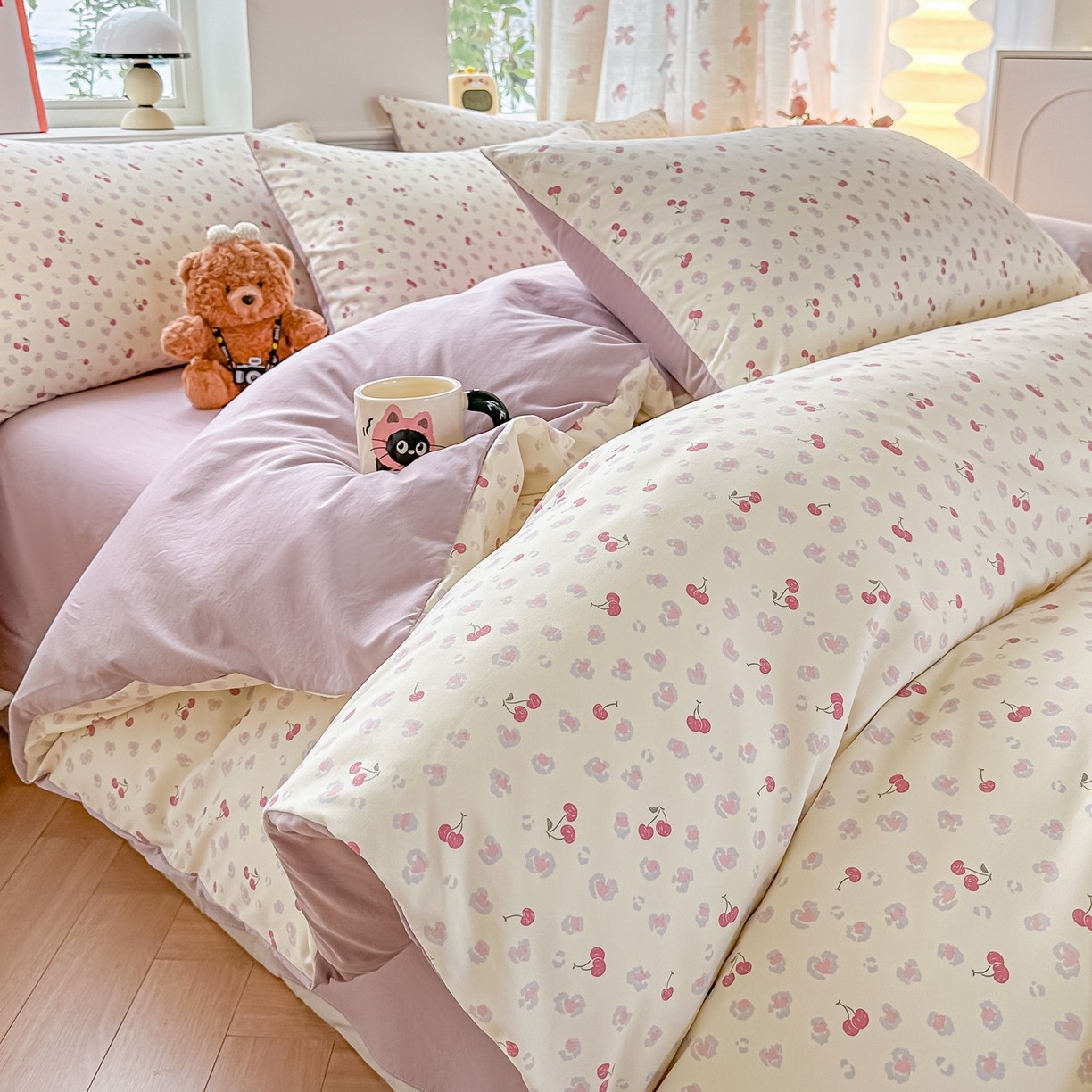 91家纺网 家纺一手货源 找家纺 （总）斯卡诺家纺 2026新款春夏古法水洗仿棉云感纱四件套小布袋五件套