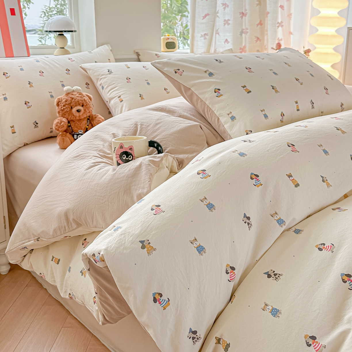 91家纺网 家纺一手货源 找家纺 （总）斯卡诺家纺 2026新款春夏古法水洗仿棉云感纱四件套小布袋五件套