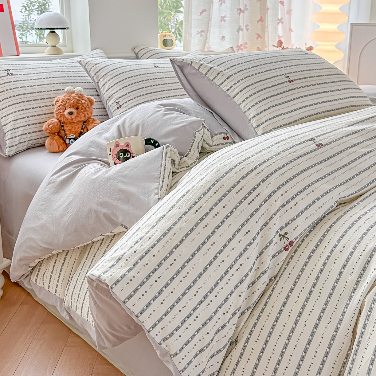 91家纺网 家纺一手货源 找家纺 （总）斯卡诺家纺 2026新款春夏古法水洗仿棉云感纱四件套小布袋五件套