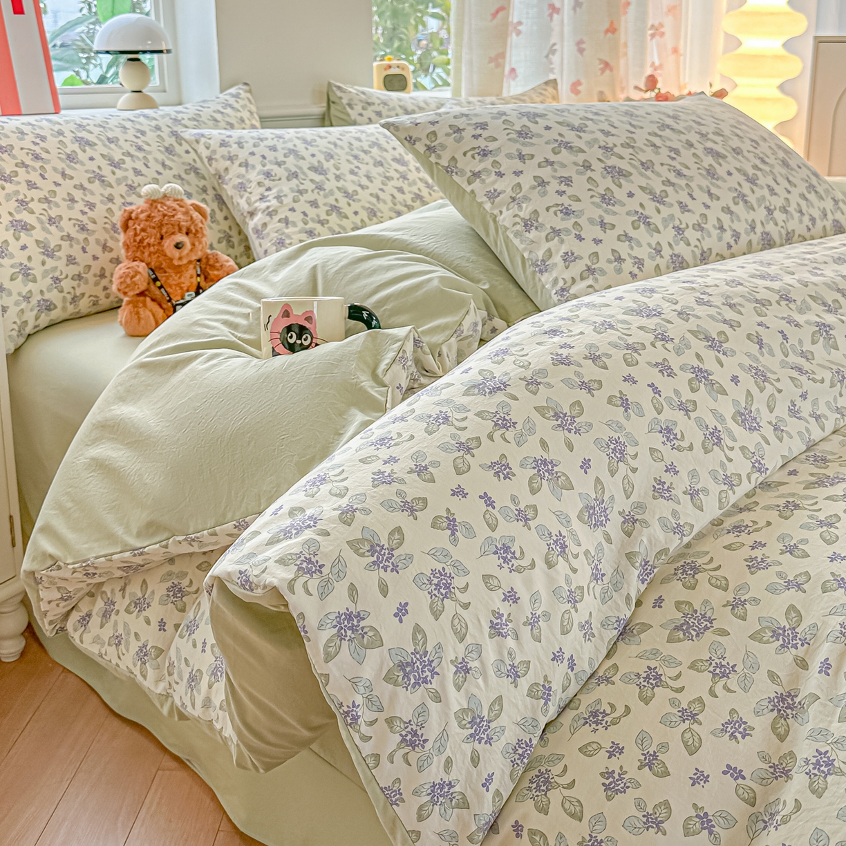 91家纺网 家纺一手货源 找家纺 （总）斯卡诺家纺 2026新款春夏古法水洗仿棉云感纱四件套小布袋五件套