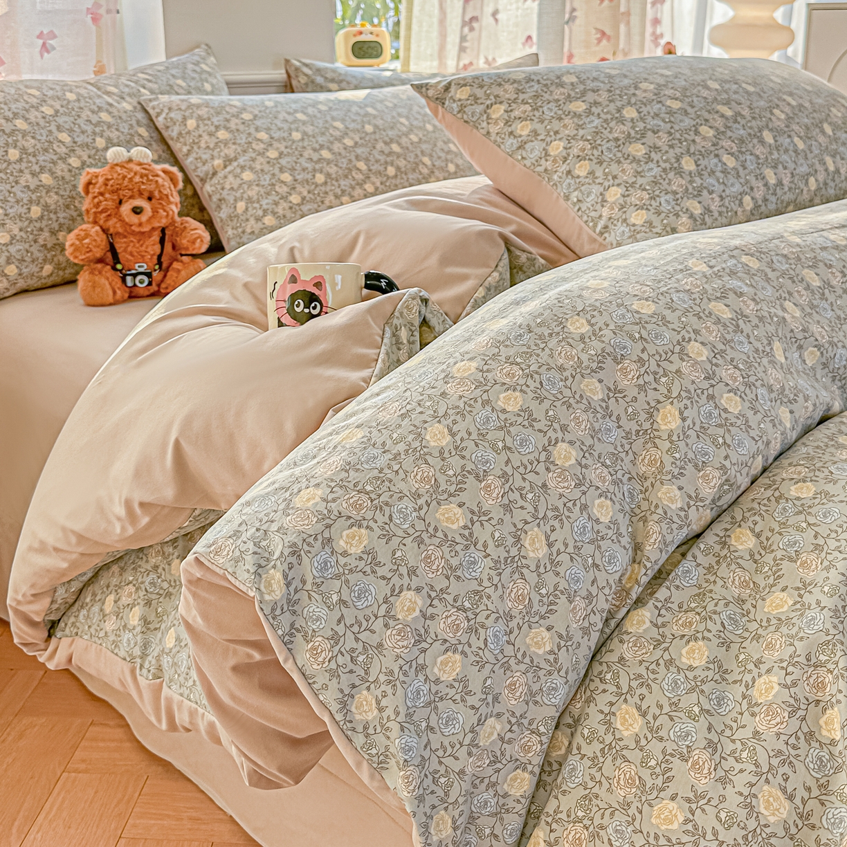 91家纺网 家纺一手货源 找家纺 （总）斯卡诺家纺 2026新款春夏古法水洗仿棉云感纱四件套小布袋五件套