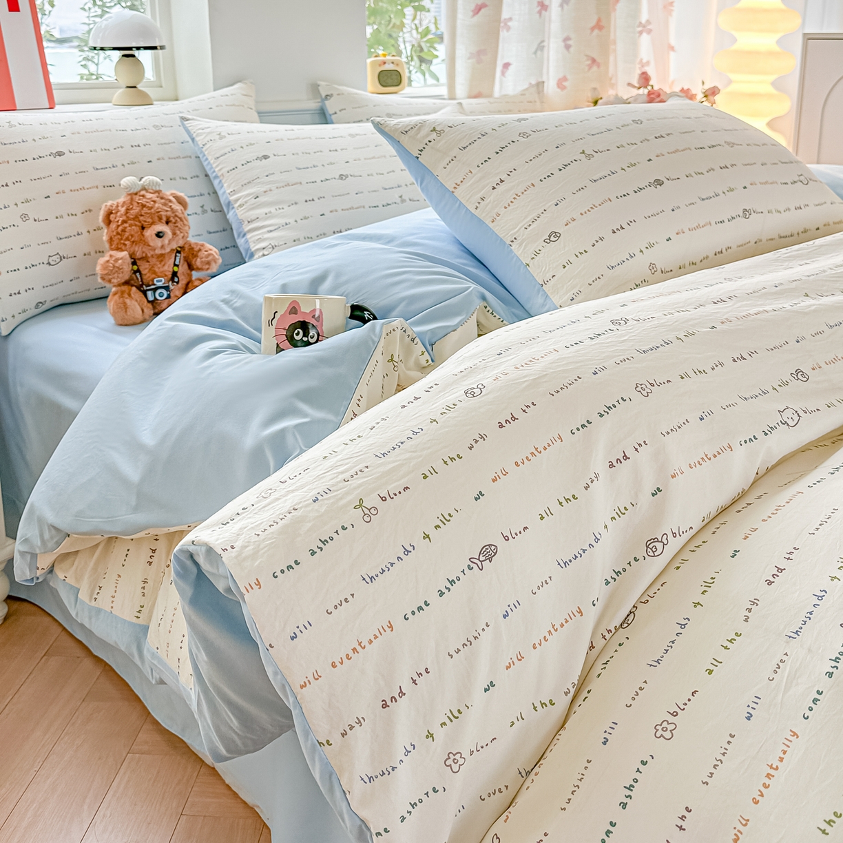 91家纺网 家纺一手货源 找家纺 （总）斯卡诺家纺 2026新款春夏古法水洗仿棉云感纱四件套小布袋五件套