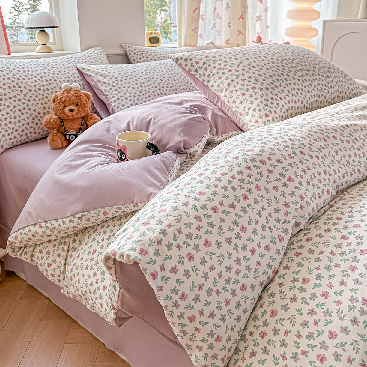 91家纺网 家纺一手货源 找家纺 （总）斯卡诺家纺 2026新款春夏古法水洗仿棉云感纱四件套小布袋五件套